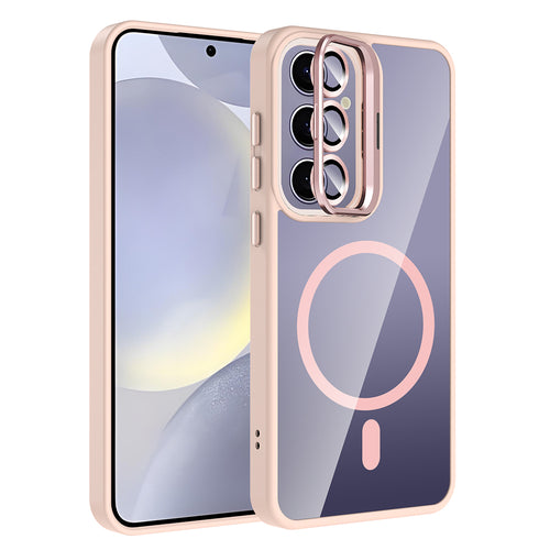 Galaxy S25 Plus Kılıf Standlı ve Kamera Lens Hediyeli M-Safe Şarj Özellikli Zore Etro Kılıf - Pembe