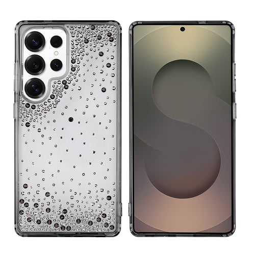Galaxy S25 Ultra Kılıf Airbag Tasarımlı Damla Taşlı Şeffaf Zore Pera Silikon Kılıf - Siyah