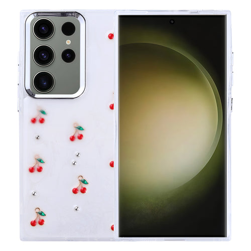 Galaxy S25 Ultra Kılıf Airbag Tasarımlı Simli Şeffaf Zore Kutup Kılıf - Kiraz