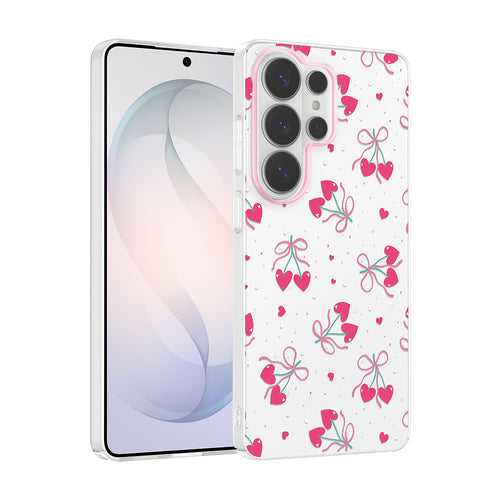 Galaxy S25 Ultra Kılıf Kamera Korumalı Desenli Zore Klip Kılıf - Kalpli Kiraz