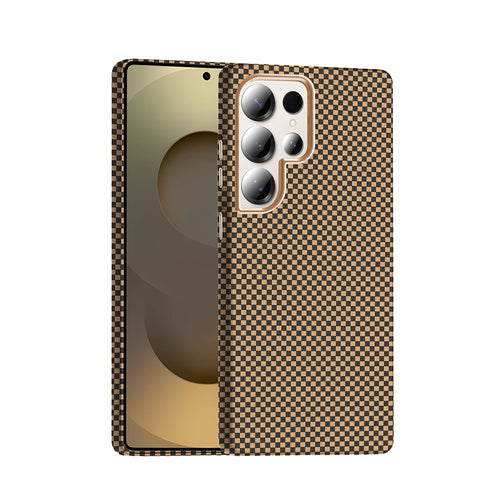 Galaxy S25 Ultra Kılıf M-safe Şarj Özellikli Karbon Fiber Görünümlü Zore Gros Kılıf - Desert Titanyum