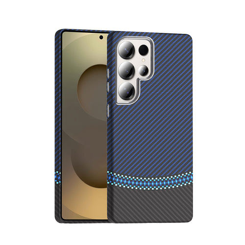 Galaxy S25 Ultra Kılıf M-safe Şarj Özellikli Karbon Fiber Görünümlü Zore Gros Kılıf - Siyah-Lacivert
