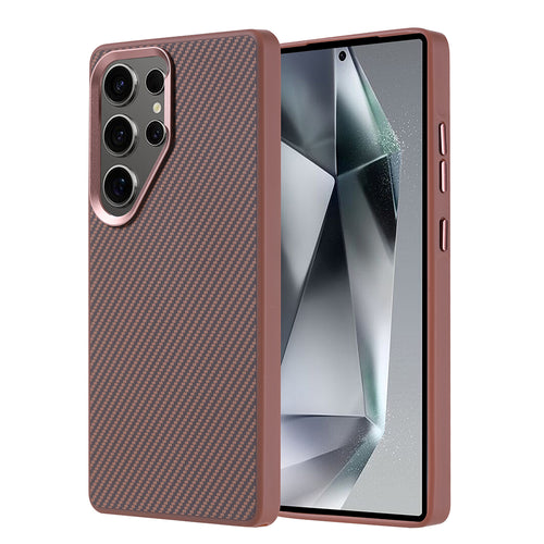 Galaxy S25 Ultra Kılıf M-safe Şarj Özellikli Karbon Fiber Görünümlü Zore Troy Kılıf - Gold