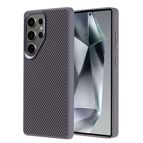 Galaxy S25 Ultra Kılıf M-safe Şarj Özellikli Karbon Fiber Görünümlü Zore Troy Kılıf - Gri