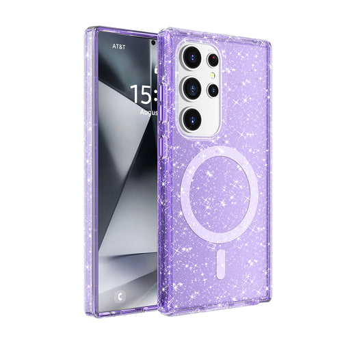 Galaxy S25 Ultra Kılıf M-safe Şarj Özellikli Parlayan Simli Saydam Renkli Zore Allstar Kılıf - Mor