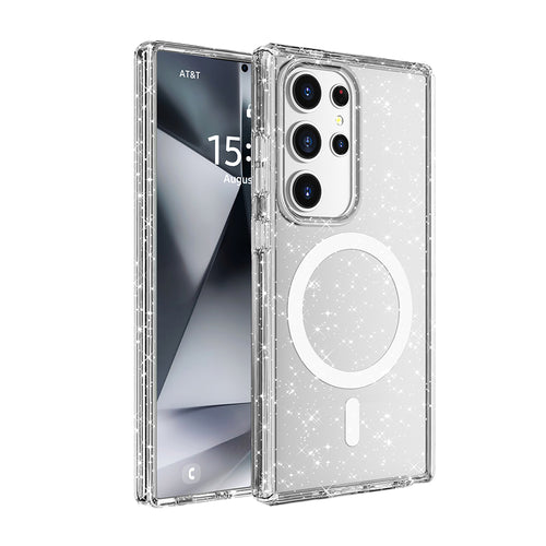 Galaxy S25 Ultra Kılıf M-safe Şarj Özellikli Parlayan Simli Saydam Renkli Zore Allstar Kılıf - Şeffaf