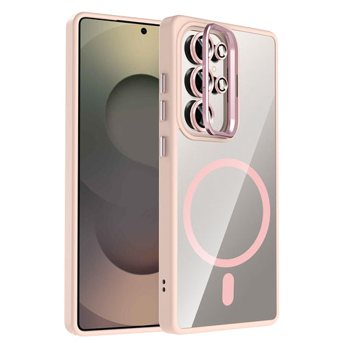 Galaxy S25 Ultra Kılıf Standlı ve Kamera Lens Hediyeli M-Safe Şarj Özellikli Zore Etro Kılıf - Pembe