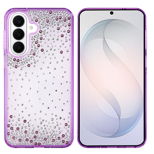 Galaxy S26 Kılıf Airbag Tasarımlı Damla Taşlı Şeffaf Zore Pera Silikon Kılıf - Mor