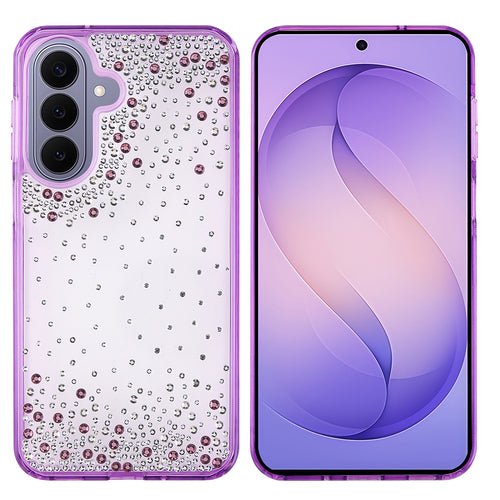 Galaxy S26 Plus Kılıf Airbag Tasarımlı Damla Taşlı Şeffaf Zore Pera Silikon Kılıf - Mor
