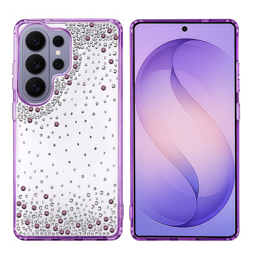 Galaxy S26 Ultra Kılıf Airbag Tasarımlı Damla Taşlı Şeffaf Zore Pera Silikon Kılıf - Mor