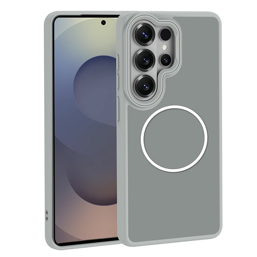Galaxy S26 Ultra Kılıf M-Safe Şarj Özellikli Metal Kamera Çerçeveli Zore Sanremo Silikon Kılıf - Gri