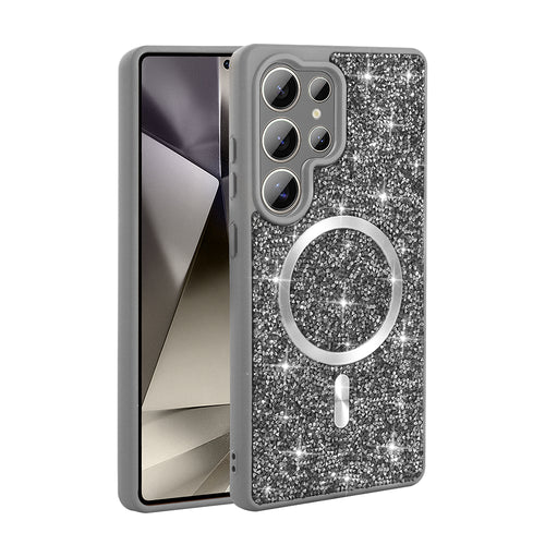 Galaxy S26 Ultra Kılıf Pırlanta Tasarımlı M-safe Şarj Özellikli Zore Mozaik Silikon Kılıf - Titanyum-Gri