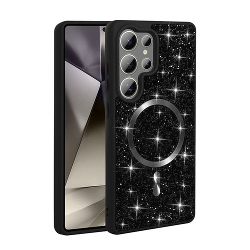 Galaxy S26 Ultra Kılıf Pırlanta Tasarımlı M-safe Şarj Özellikli Zore Mozaik Silikon Kılıf - Siyah