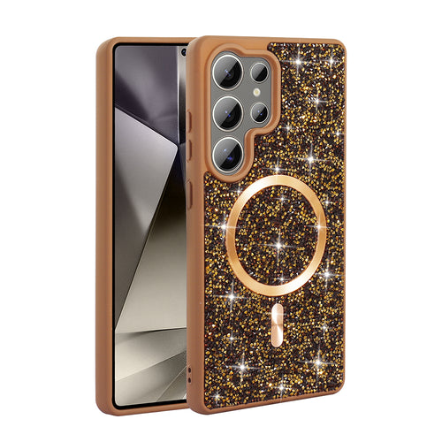 Galaxy S26 Ultra Kılıf Pırlanta Tasarımlı M-safe Şarj Özellikli Zore Mozaik Silikon Kılıf - Desert Titanyum