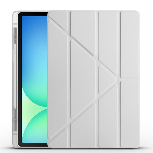 Galaxy Tab S10 FE Plus Kılıf Zore Tri Folding Kalem Bölmeli Standlı Kılıf - Gri