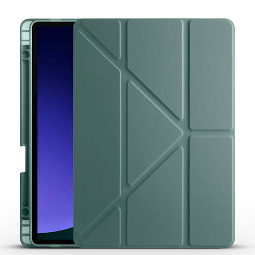 Galaxy Tab S10 Lite Kılıf Zore Tri Folding Kalem Bölmeli Standlı Kılıf - Koyu Yeşil