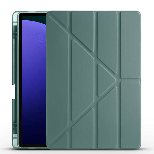 Galaxy Tab S10 Plus Kılıf Zore Tri Folding Kalem Bölmeli Standlı Kılıf - Koyu Yeşil