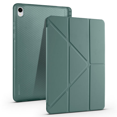 Galaxy Tab S11 Kılıf Zore Tri Folding Kalem Bölmeli Standlı Kılıf - Koyu Yeşil