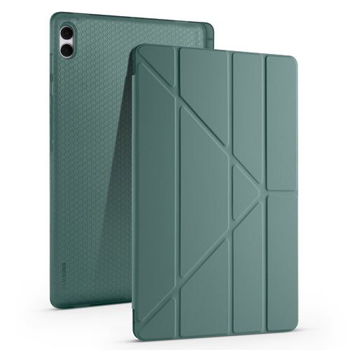 Galaxy Tab S11 Ultra Kılıf Zore Tri Folding Kalem Bölmeli Standlı Kılıf - Koyu Yeşil