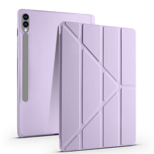 Galaxy Tab S9 FE Plus Kılıf Zore Tri Folding Kalem Bölmeli Standlı Kılıf - Lila