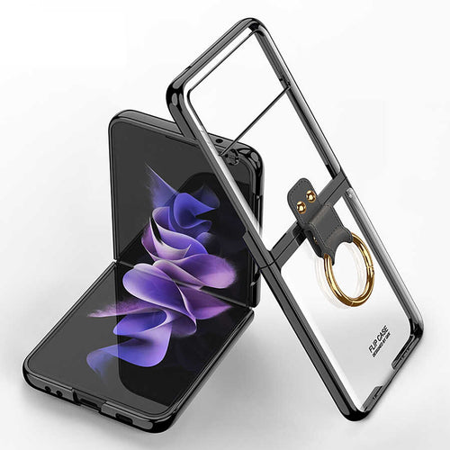 Galaxy Z Flip 3 Kılıf Zore Yüzüklü Kıpta Kılıf - Siyah