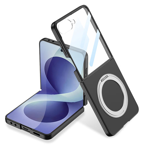 Galaxy Z Flip 8 Kılıf M-safe Şarj Özellikli Zore Kıpta Yüzüklü Kamera Korumalı Kılıf - Siyah