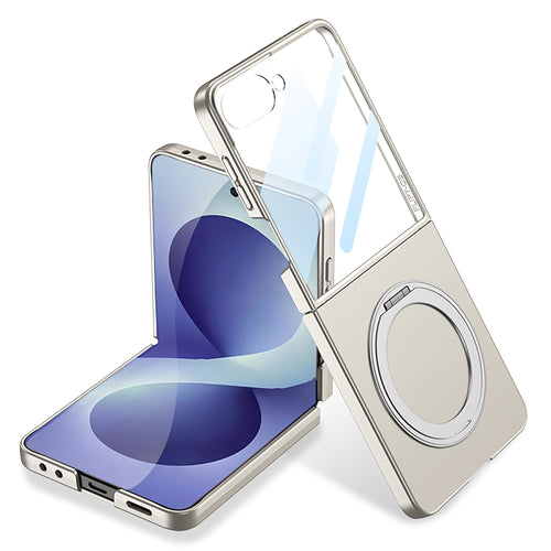 Galaxy Z Flip 8 Kılıf M-safe Şarj Özellikli Zore Kıpta Yüzüklü Kamera Korumalı Kılıf - Titanyum