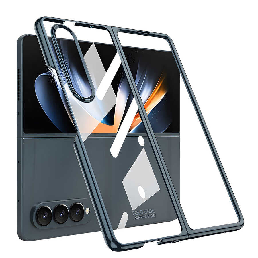 Galaxy Z Fold 4 Kılıf Zore Full Camlı Kıpta Kılıf - Gümüş Yeşili