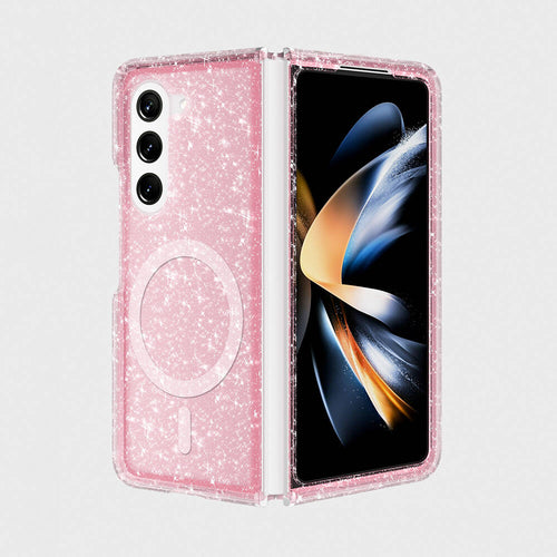 Galaxy Z Fold 6 Kılıf M-safe Şarj Özellikli Parlayan Simli Saydam Renkli Zore Allstar Kılıf - Pembe