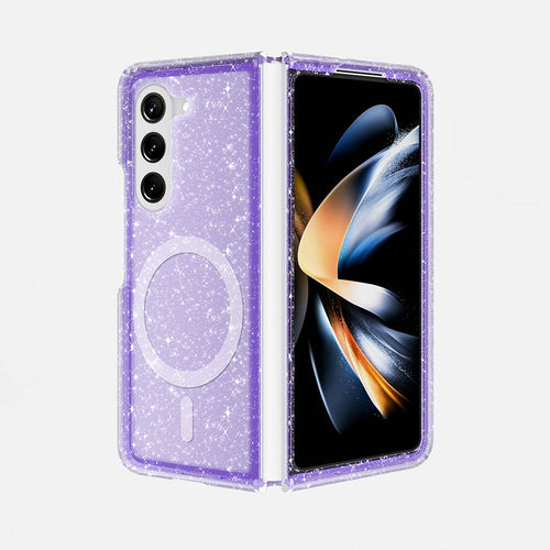 Galaxy Z Fold 6 Kılıf M-safe Şarj Özellikli Parlayan Simli Saydam Renkli Zore Allstar Kılıf - Mor