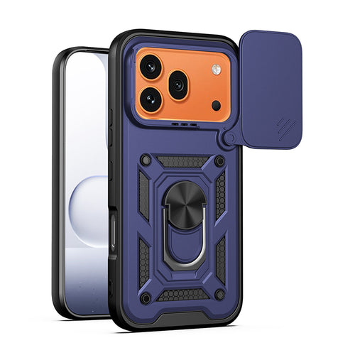 Honor 600 Pro 5G Kılıf Magnetik Standlı Kamera Korumalı Zore Sürgülü Vega Kılıf - Mavi