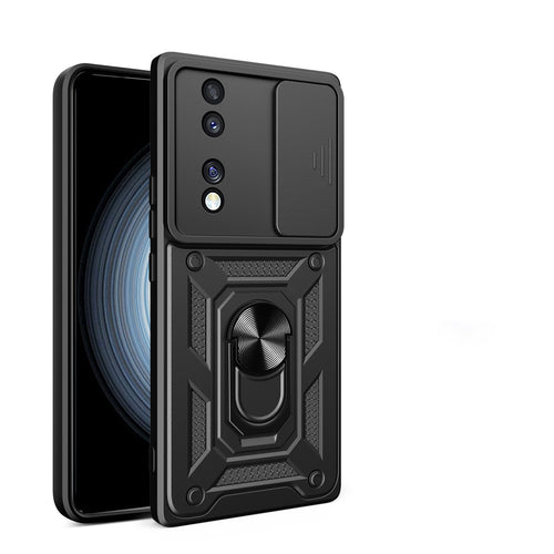 Honor 70 Kılıf Magnetik Standlı Kamera Korumalı Zore Sürgülü Vega Kılıf - Siyah