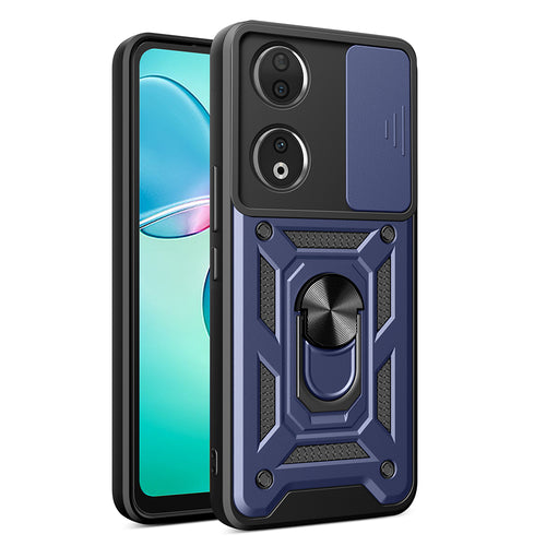 Honor 90 Kılıf Magnetik Standlı Kamera Korumalı Zore Sürgülü Vega Kılıf - Mavi