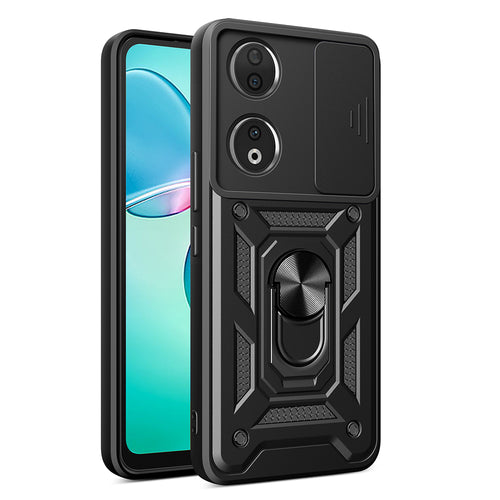 Honor 90 Kılıf Magnetik Standlı Kamera Korumalı Zore Sürgülü Vega Kılıf - Siyah