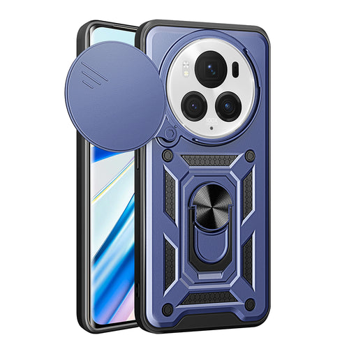 Honor Magic 6 Pro Kılıf Magnetik Standlı Kamera Korumalı Zore Sürgülü Vega Kılıf - Mavi