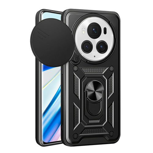 Honor Magic 6 Pro Kılıf Magnetik Standlı Kamera Korumalı Zore Sürgülü Vega Kılıf - Siyah