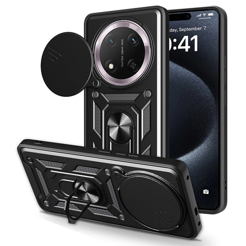 Honor X9C Kılıf Magnetik Standlı Kamera Korumalı Zore Sürgülü Vega Kılıf - Siyah