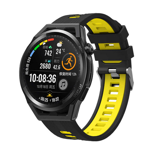Huawei GT2 42mm KRD-55 Silikon Kordon - Siyah-Sarı