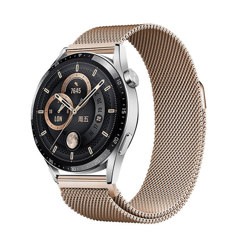 Huawei GT2 42mm Zore Band-12 20mm Metal Hasır Kordon - Rose Gold
