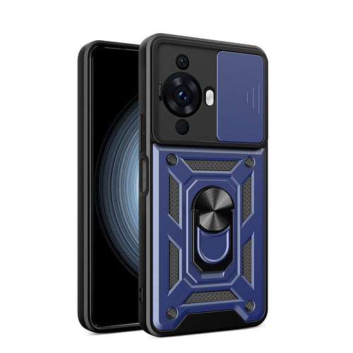 Huawei Nova 12S Kılıf Magnetik Standlı Kamera Korumalı Zore Sürgülü Vega Kılıf - Lacivert