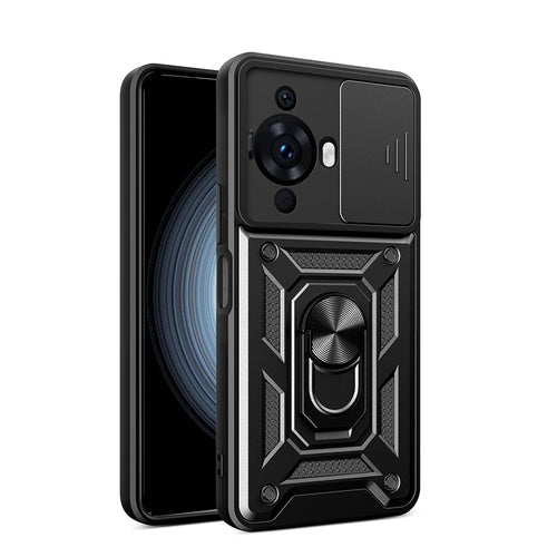 Huawei Nova 12S Kılıf Magnetik Standlı Kamera Korumalı Zore Sürgülü Vega Kılıf - Siyah