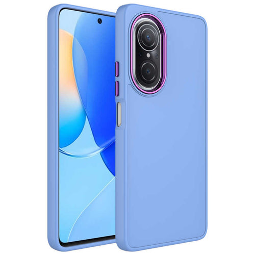 Huawei Nova 9 SE Kılıf Metal Çerçeve ve Buton Tasarımlı Silikon Zore Luna Kılıf - Lila