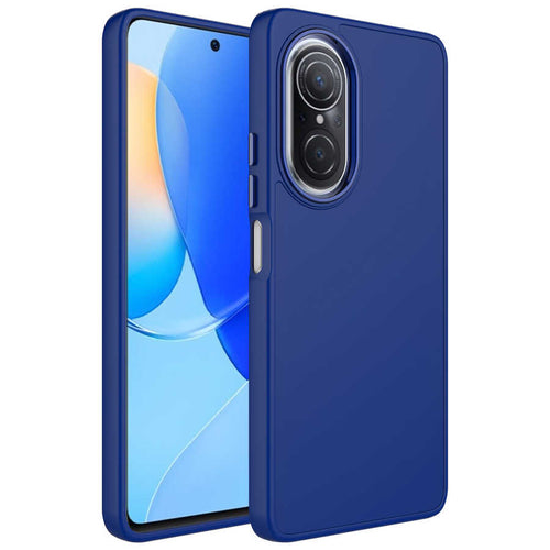 Huawei Nova 9 SE Kılıf Metal Çerçeve ve Buton Tasarımlı Silikon Zore Luna Kılıf - Lacivert