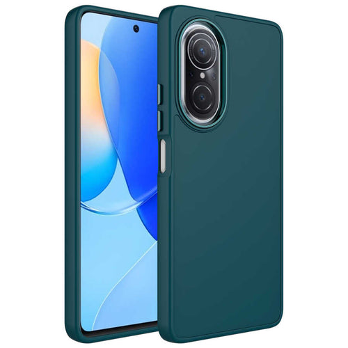 Huawei Nova 9 SE Kılıf Metal Çerçeve ve Buton Tasarımlı Silikon Zore Luna Kılıf - Koyu Yeşil