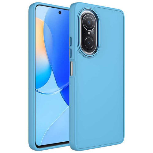 Huawei Nova 9 SE Kılıf Metal Çerçeve ve Buton Tasarımlı Silikon Zore Luna Kılıf - Sierra Mavi