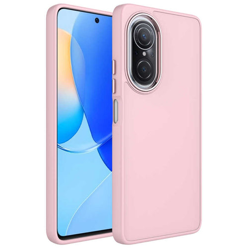 Huawei Nova 9 SE Kılıf Metal Çerçeve ve Buton Tasarımlı Silikon Zore Luna Kılıf - Pembe