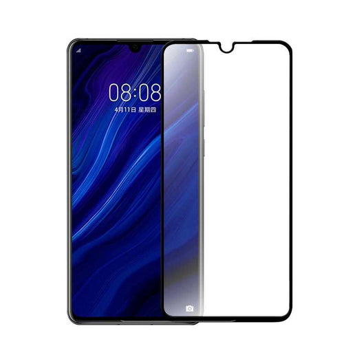Huawei P30 Zore Kenarları Kırılmaya Dayanıklı Cam Ekran Koruyucu - Siyah