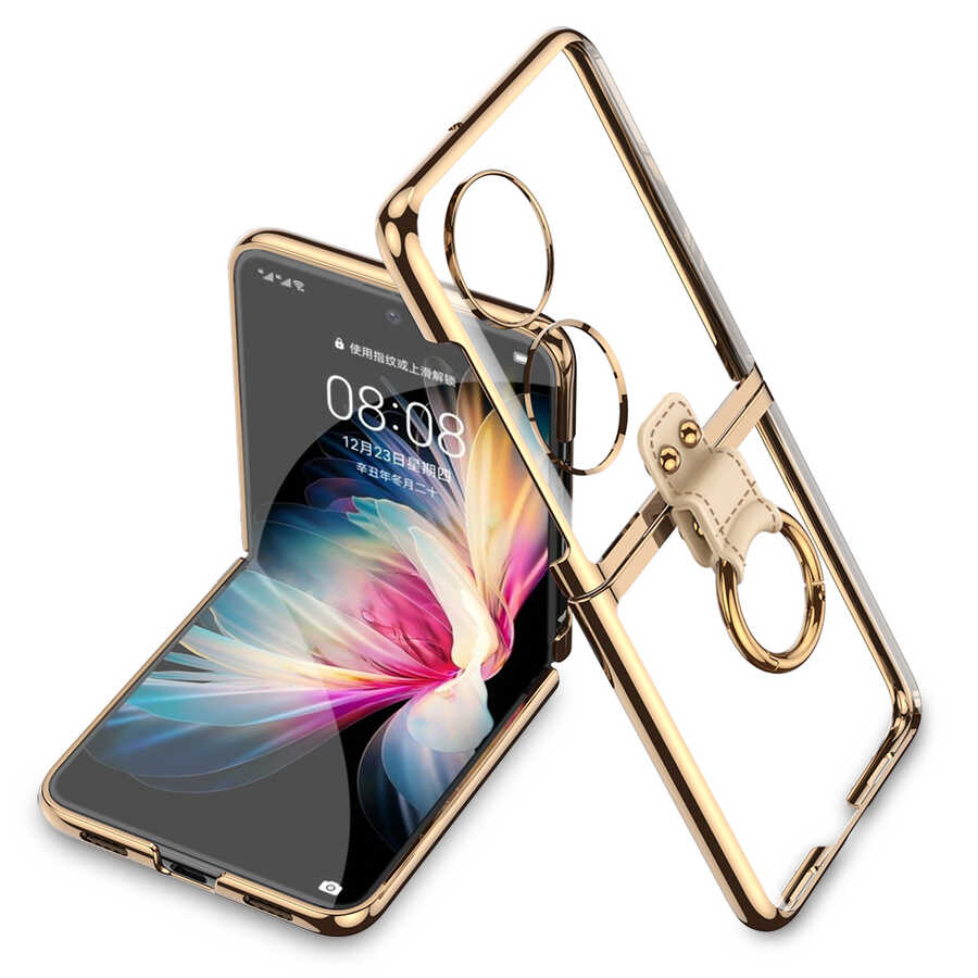 Huawei P50 Pocket Kılıf Zore Yüzüklü Kıpta Kılıf - Gold