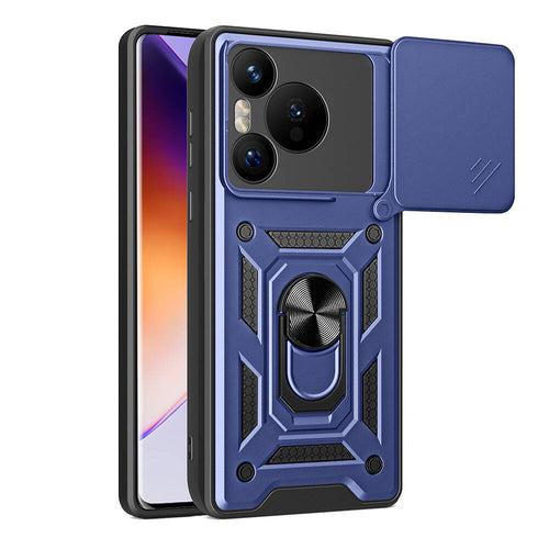 Huawei Pura 70 5G Kılıf Magnetik Standlı Kamera Korumalı Zore Sürgülü Vega Kılıf - Mavi