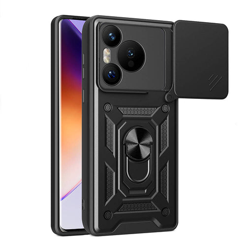 Huawei Pura 70 5G Kılıf Magnetik Standlı Kamera Korumalı Zore Sürgülü Vega Kılıf - Siyah